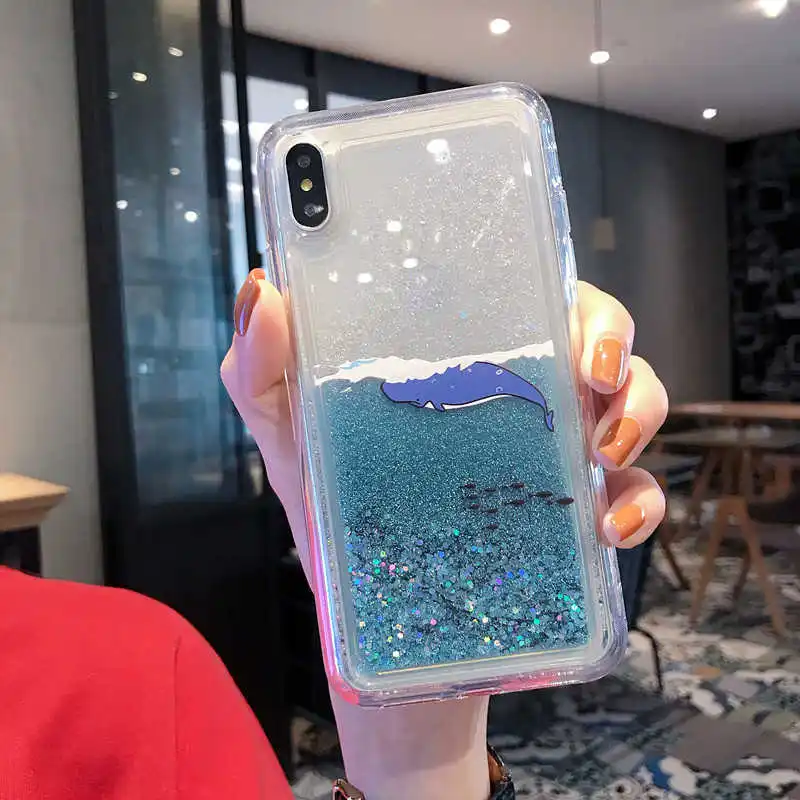 Блестящая Жидкостная динамика зыбучие пески чехол для iPhone 5 5S SE 6S 6 7 8 Plus X XR XS 11 Pro MAX Dream Единорог блестящий чехол для телефона - Цвет: Blue whale