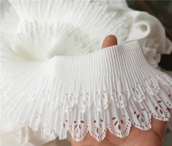 

DIY 8 cm wide double layer white pleated laser cut out collar, cuffs and hem lace accessories