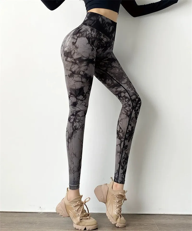 Seamless Yoga Leggings Women Tie Dye Sports Pants High Waisted Yoga Pants Seamless Leggings  Joggers Women