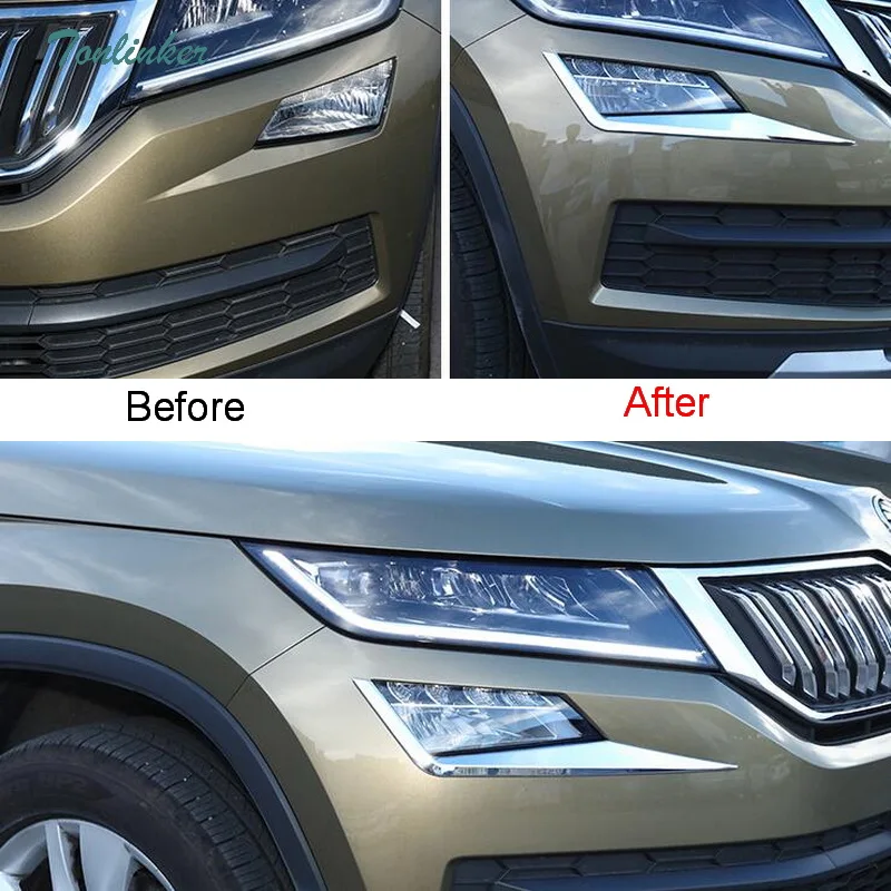 Tonlinker Cover Sticker For SKODA KODIAQ 2017-18 Car styling 2 pcs ABS Chrome Exterior Front fog light decoration sticker | Автомобили и
