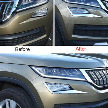 

Tonlinker Cover Sticker For SKODA KODIAQ 2017-18 Car styling 2 pcs ABS Chrome Exterior Front fog light decoration Cover sticker