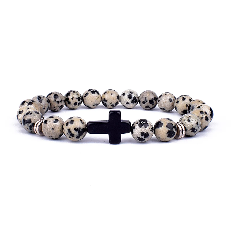 Charm Natural Stone Cross Bracelet faith Black Matte lucky Beads Bracelets Handmade Men Women Prayer Fitness Couple Jewelry Gift - Image 3