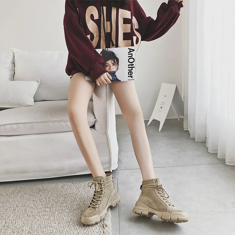 

W Red Man CHIC Martin Boots Women's British-Style Students Versatile Korean-style Lace-up 2019 New Style Short Boots Fashion Thi
