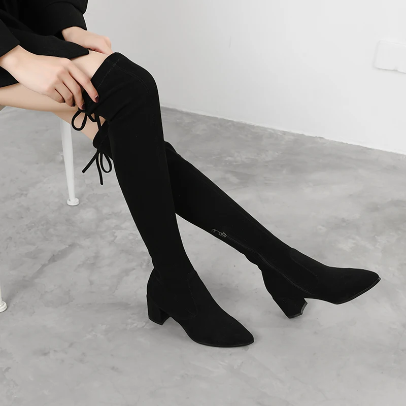 Malemonkey/Size35-40 зимние сапоги до колена; женские сапоги до бедра на плоской платформе с острым носком