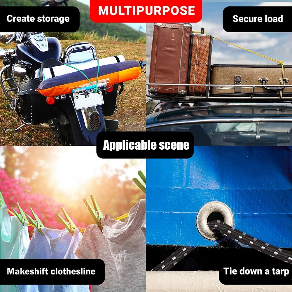1m Bungee Cords Elastic Rope Car Bike Motorcycle Luggage Straps Latex Belts Strong Elastic Tie Down with Metal Hooks