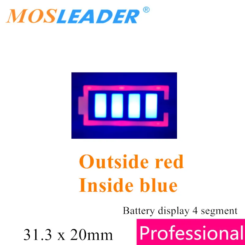 Mosleader 100pcs 배터리 디스플레이 4 세그먼트 31.3x20mm 양극 4 세그먼트 DIP7 빨간색 녹색 파란색 7P 배터리 용량 표시기 디스플레이