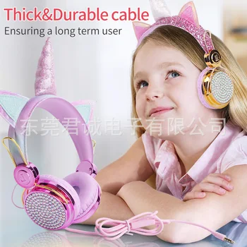 

Off-the-Shelf-Mounted Children Headphones Explosion Mobile Computer Universal Band Wheat Unicorn Cartoon Headphones
