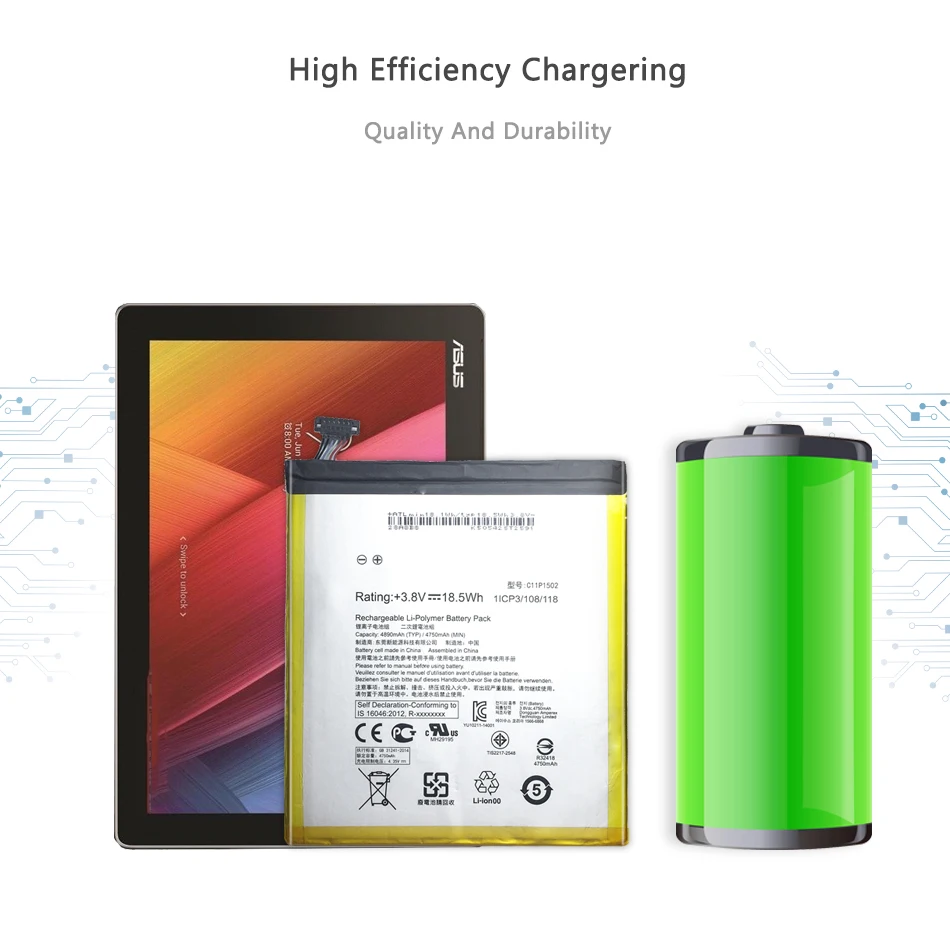 Аккумулятор мобильного телефона для ASUS ZenPad 10 Z300C Z300CL Z300CG, сменный аккумулятор 4890 мАч C11P1502