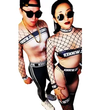 

Nightclub Performance Dance Costume Women/Men Rhinestones Letter Plaid Pattern Printing Jumpsuit Party Evening Show Costumes