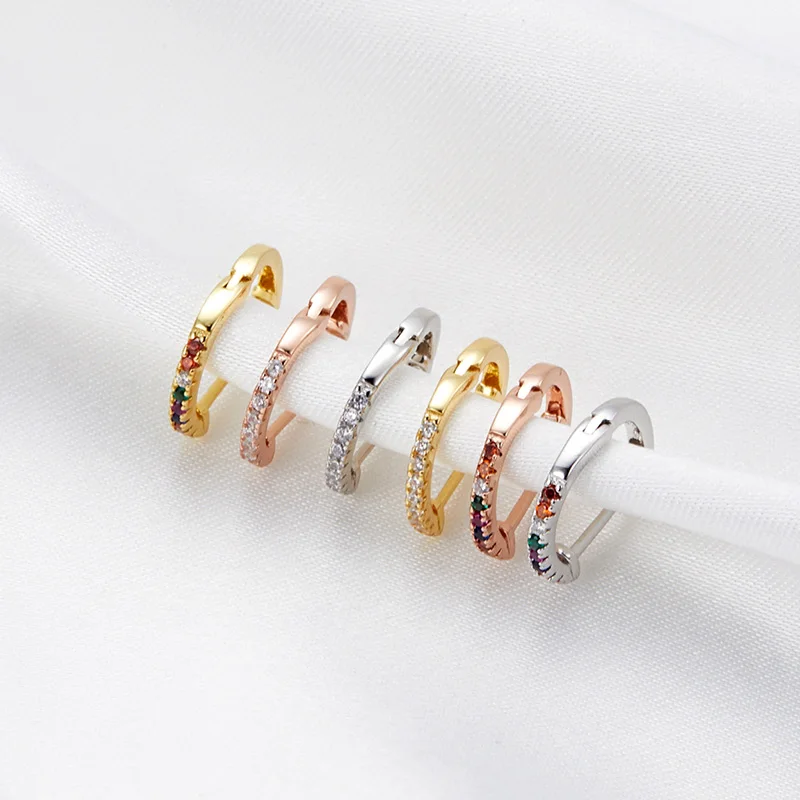 Bamoer 925 Silver Huggie Hoop Earrings for Women with Cubic Zirconia 10 Colors Gold Color Statement Jewelry SCE498