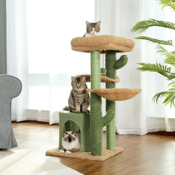 Cat Tree Tower Cat's House with Scratching Post Cute Cactus Play House Furniture with Condo Nest Mordern Pet Scratcher 2