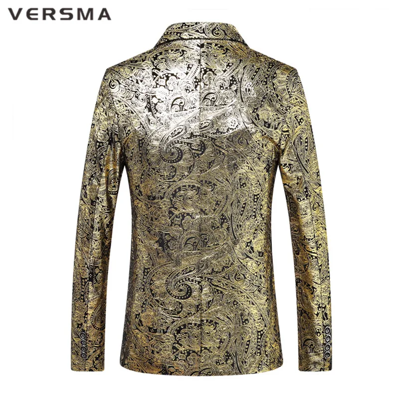 VERSMA Высокое качество золото Slim Fit сценический Блейзер костюм куртка для мужчин модный британский стиль свадебные мужские дизайнерские костюмы блейзеры Мужские 5XL
