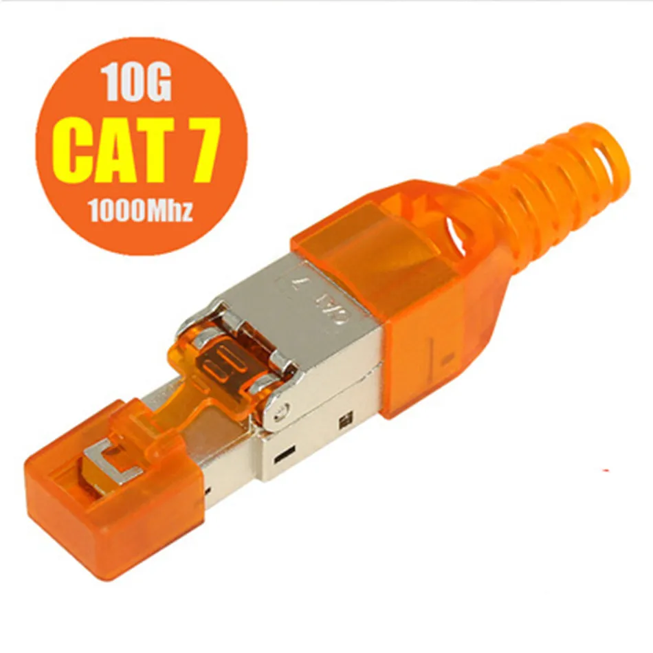 Cat6A Cat7 Cat8 Rj45 Connectors Tool-Free Crimping Shielded Ethernet Cable LAN Corner Adapter Network Cable Internet RJ45 Plug - Цвет: Cat7 Orange
