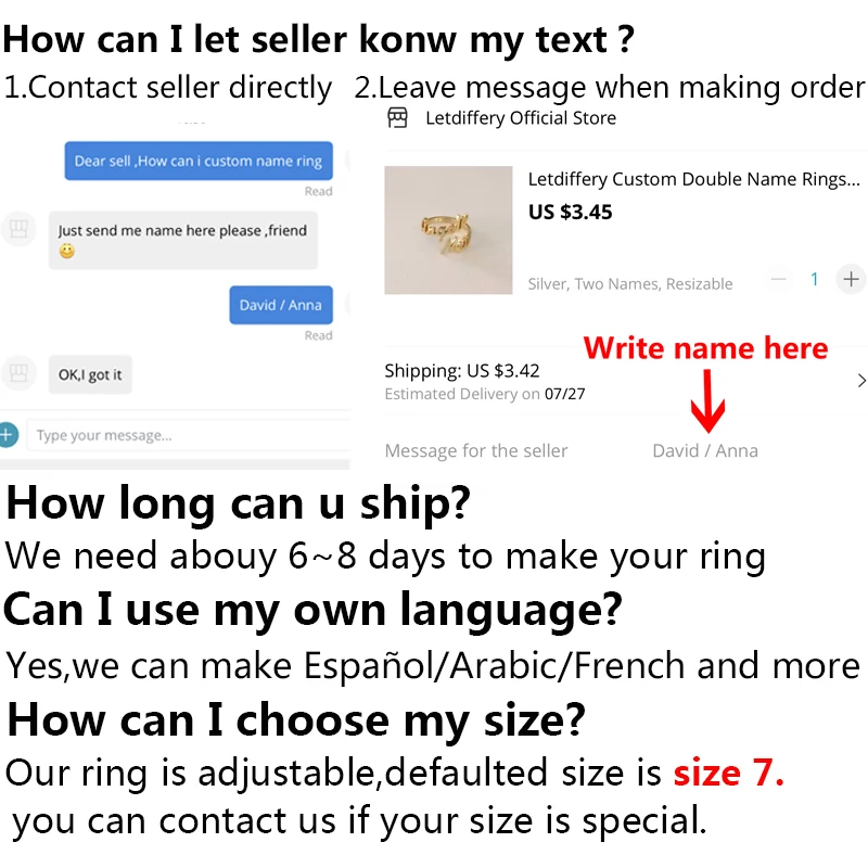 Letdiffery Custom Double Name Rings Stainless Steel Adjustable Personlized Women Rings Unique Jewelry Wedding Rings girl Gift