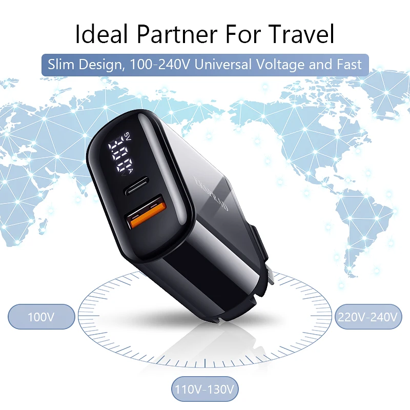 EKSPRAD 18 Вт Быстрая зарядка 3,0 USB зарядное устройство светодиодный дисплей QC3.0 PD USB C type C Быстрая зарядка зарядное устройство для телефона для iPhone 11/11 Pro/X XR