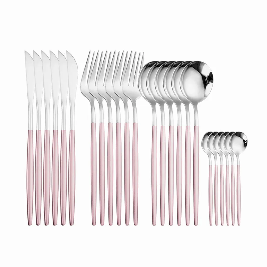 

Cutlery Set Knives Forks Spoons 18/10 Stainless Steel Pink Silver Cutlery Set Dinner Kitchen Tableware Silverware Dinnerware Set