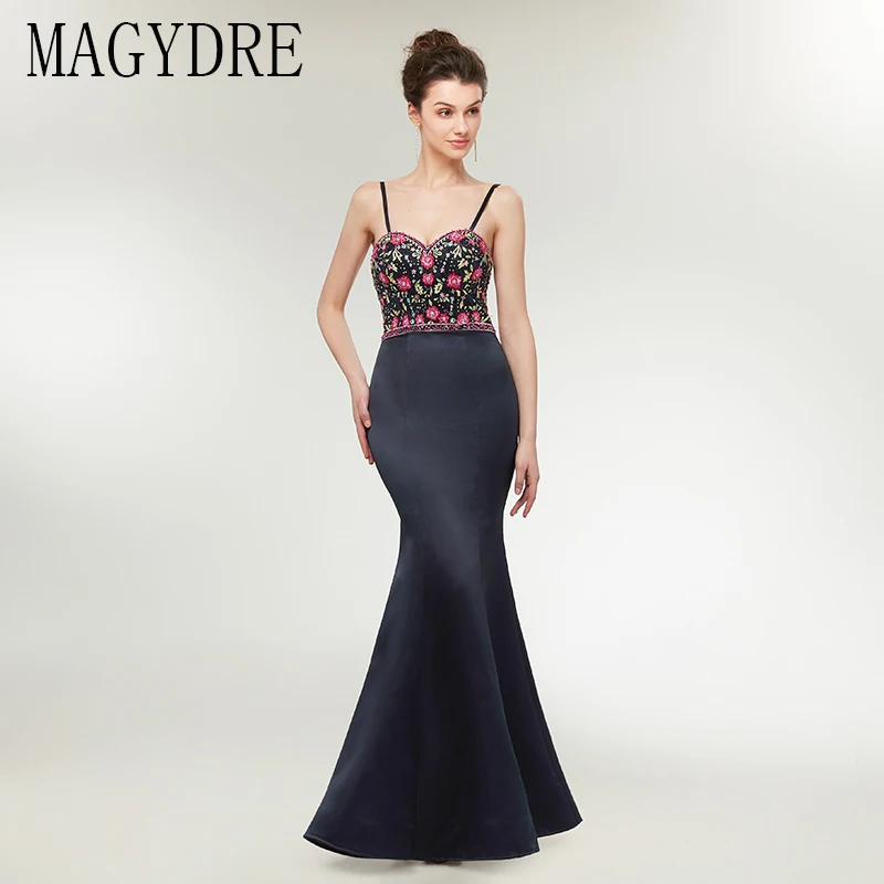 Элегантное Вечернее Платье Русалка черное без рукавов robe de soiree Милая Шея Спагетти ремни Длина пола атласное длинное платье