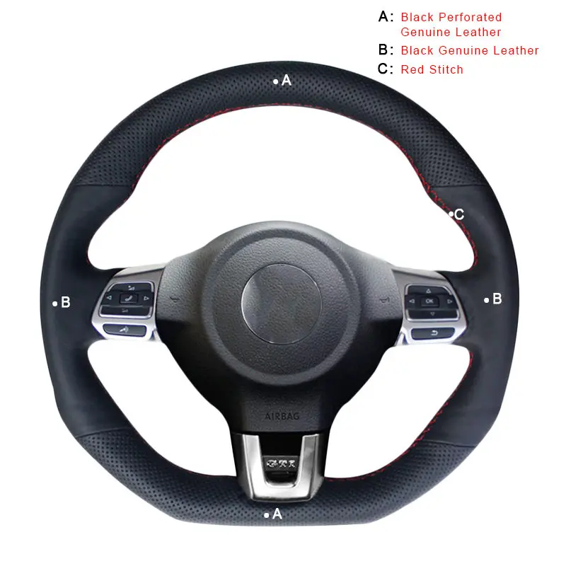Genuine Leather Авто оплетка на руле Крышка для Volkswagen Golf 6 GTI MK6 VW Polo GT Scirocco R Passat CC R-Line 2010 DIY автомобильные чехлы - Название цвета: Genuine Leather
