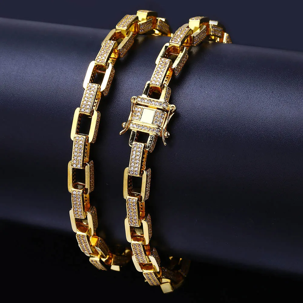 

Europe And America Hot Selling High-End Men Box Chain Micro Pave Jewelry Clasp Hip Hop Necklace