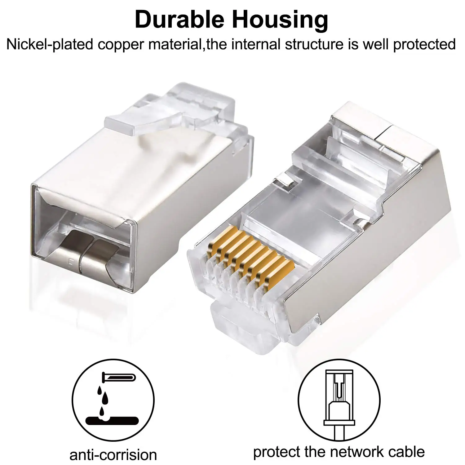 Conectores RJ45 Cat6 – Conector de paso chapado en oro de 3 clavijas 8P8C  enchufes modulares -Paquete de 50