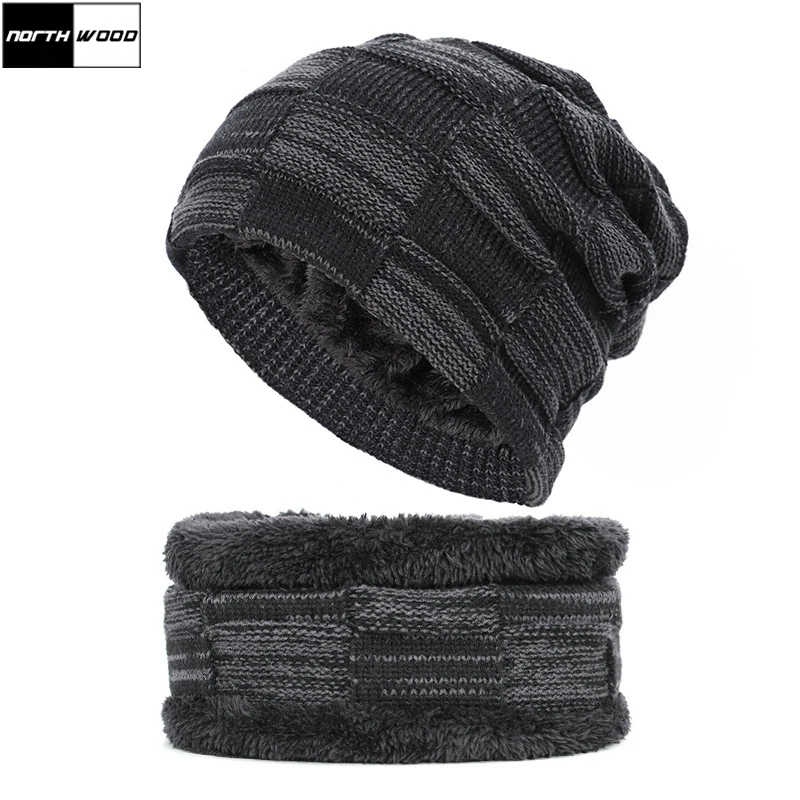 

[NORTHWOOD] New Fashion Winter Beanie Hats For Men Women Warm Neck Scarf Cap Plus Velvet Knitted Hat Ski Hat For Adult