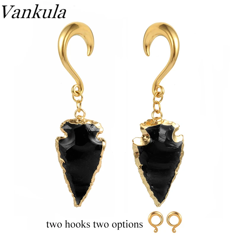 Vankula новые серьги-тоннели из натурального камня золотые серьги-Крючки с грузилами серьги пирсинг ювелирные изделия 2 шт