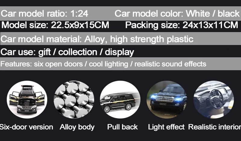 1/24 литая под давлением модель автомобиля из сплава Land Cruiser SUV Lexus LX570 внедорожные транспортные средства со звуком светильник функция оттягивания игрушка для мальчика подарок