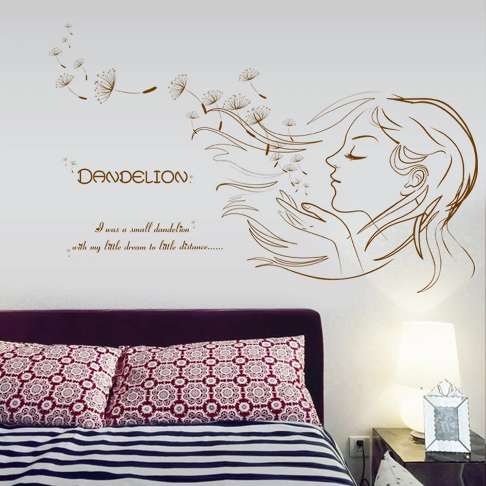 Dreamy Одуванчик Девушка Наклейка на стену Съемная виниловая настенная наклейка