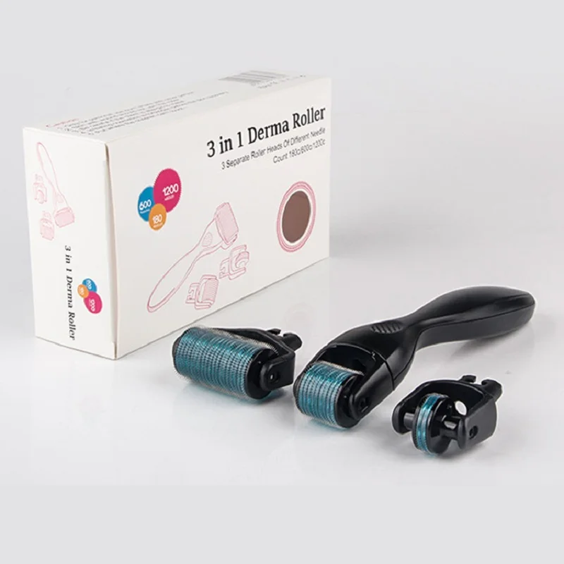 3 in 1 black green Derma роликовая система Microneedle комплект для лица корпус 0,25 мм титановая Замена Dermaroller Avec Micro Aiguilles Agulha Прямая - Цвет: 3 in 1 black green