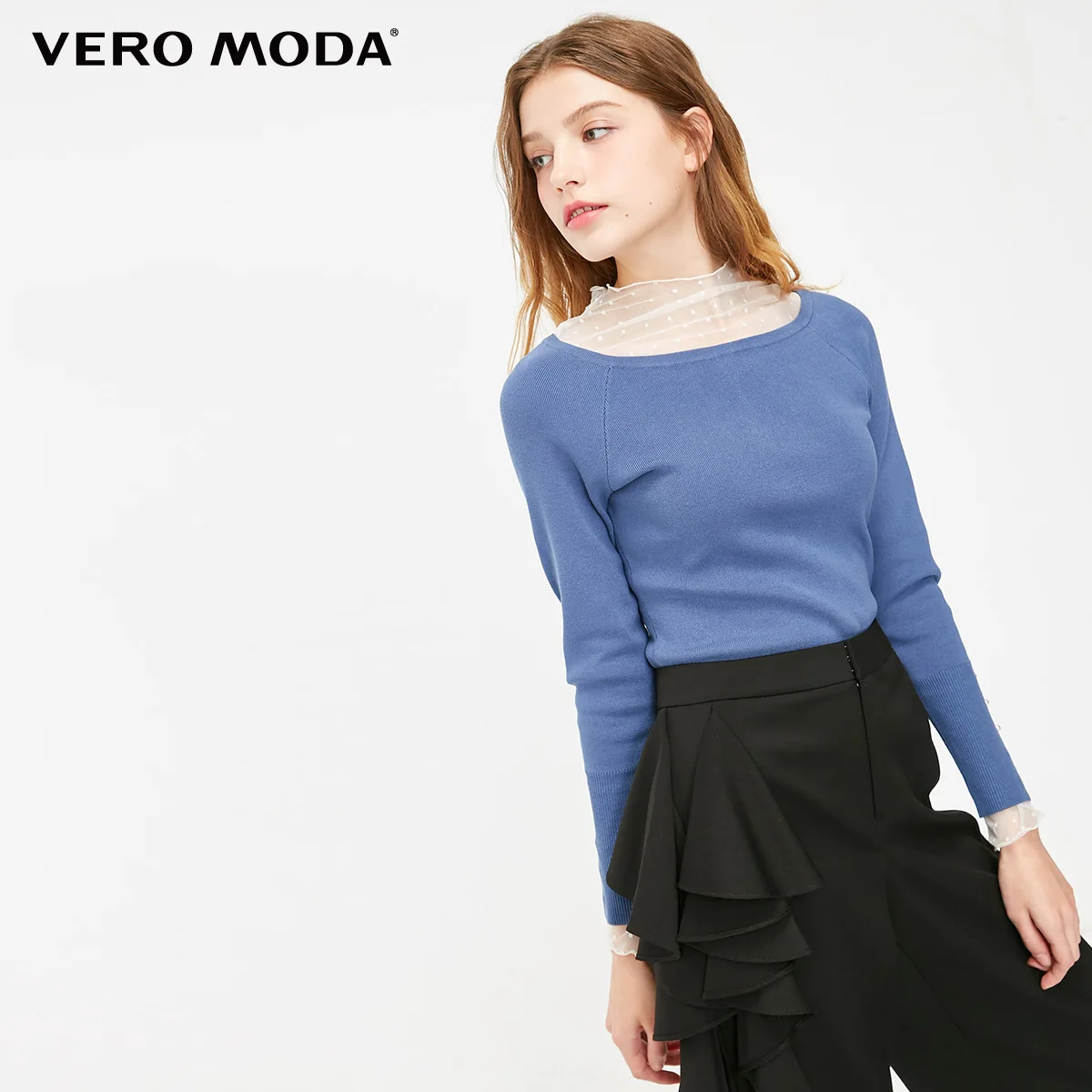 Vero Moda женский минималистичный тонкий крой декоративный искусственный жемчуг вязаный | 319124522 - Цвет: Bijou blue
