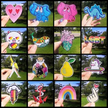 

Prajna Elephant Patches Whale Stripes Rainbow LGBT Embroidered Iron on Patches For Clothing Stickers For Clothes Cartoon Badges