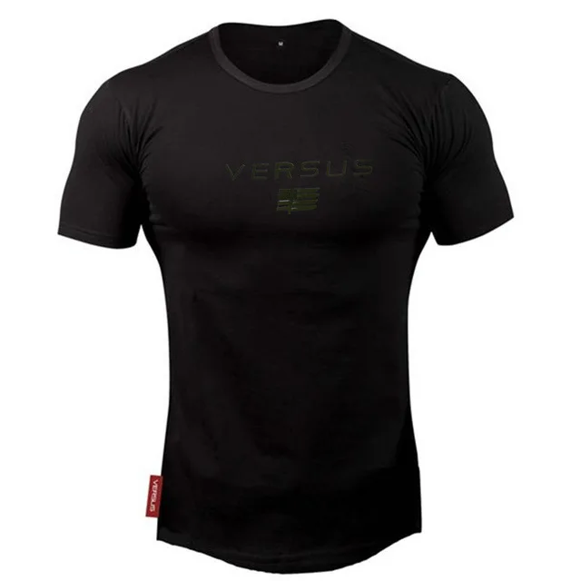 Дизайн VERSUS Muscle fitness Мужская футболка для бодибилдинга Спортивная футболка с круглым вырезом и короткими рукавами для бега - Цвет: Зеленый