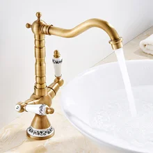 HOTBEST Retro Kitchen Sink Mixer Taps Dual Handle Traditional Antique Bronze Brass Faucets Kitchen Bathroom Fixture