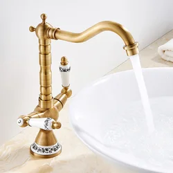 HOTBEST Retro Kitchen Sink Mixer Taps Dual Handle Traditional Antique Bronze Brass Faucets Kitchen Bathroom Fixture