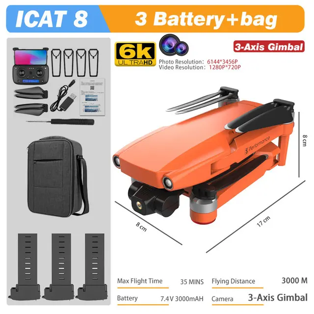 MFM 3-Axis EIS Camera Drone GPS 8K 35min 360° Obstacle Avoidance Professional 5G FPV 1.5Km Long Distance Brushless Icat8 Dron 4K 3-Axis 6K 3B Bag OG