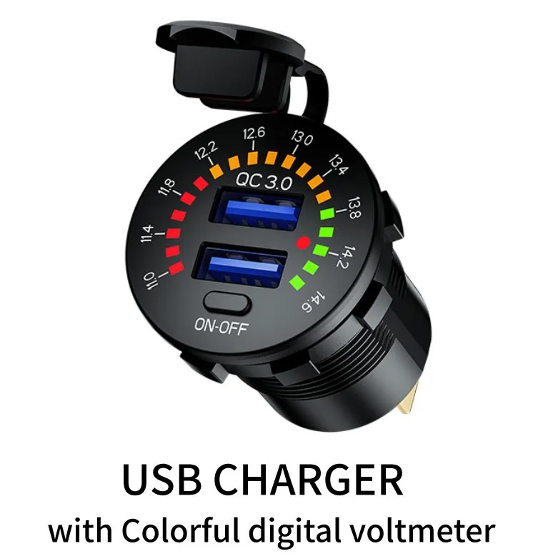 fast car charger for android 12V 24V Quick Charge 3.0 Dual USB Car Charger Waterproof 18W USB Outlet Fast Charge with LED Voltmeter ON OFF Switch usb c car charger