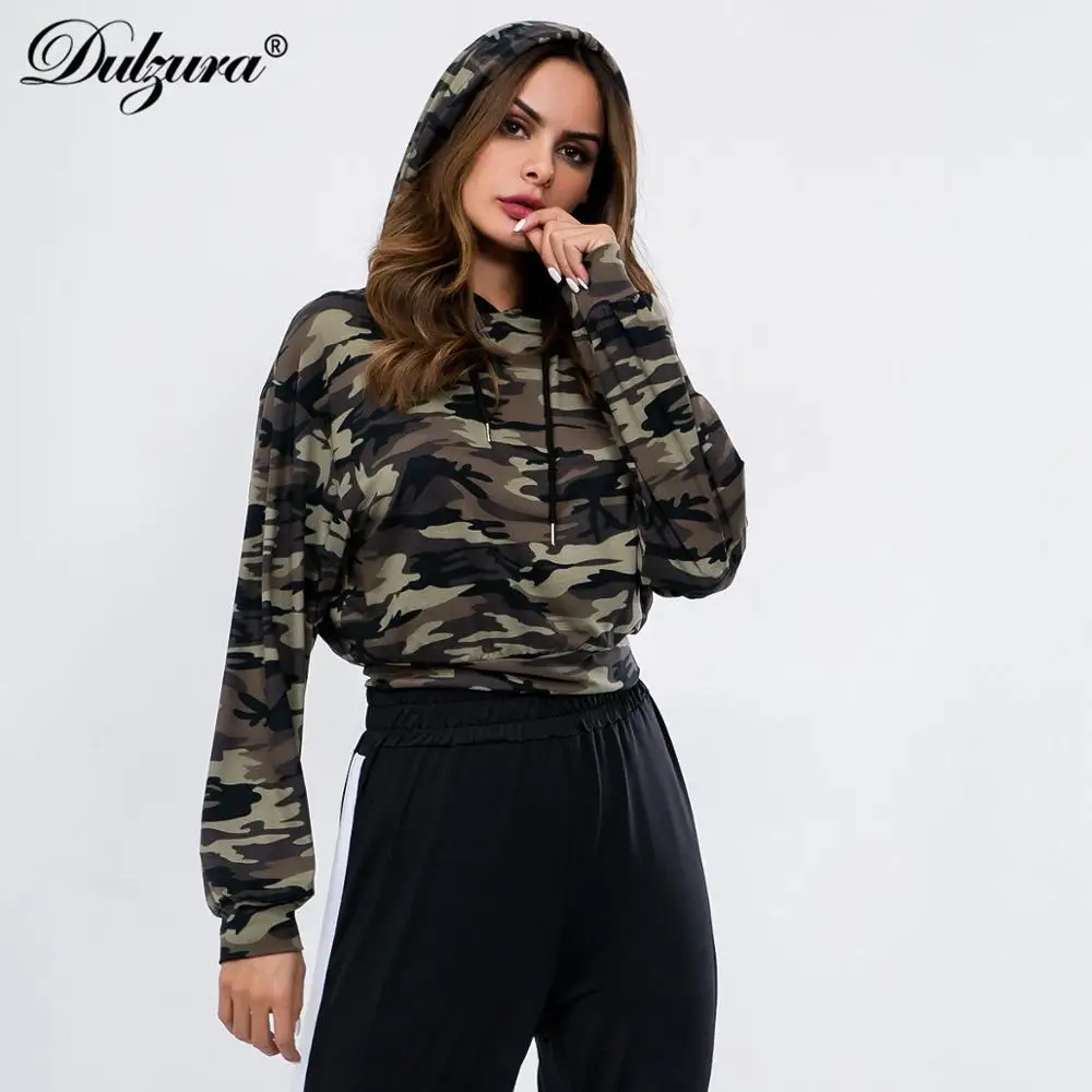 Dulzura 2019 Осень Зима Женское худи камуфляж повседневное уличная одежда праздничная