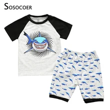 SOSOCOER/комплекты летней одежды для мальчиков футболка с принтом акулы и мультяшным животным принтом+ шорты комплекты для малышей из 2 предметов комплект одежды для детей