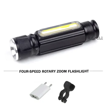 

cob led flashlight portable xml t6 zoom waterproof USB work light charge lamp lanterna LED linterna electric torch with Magnet