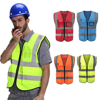 

Multi-pocket Airport Reflective Waistcoat Construction Safety Vest High Visibility Reflective Stripes Jacket Working Vests