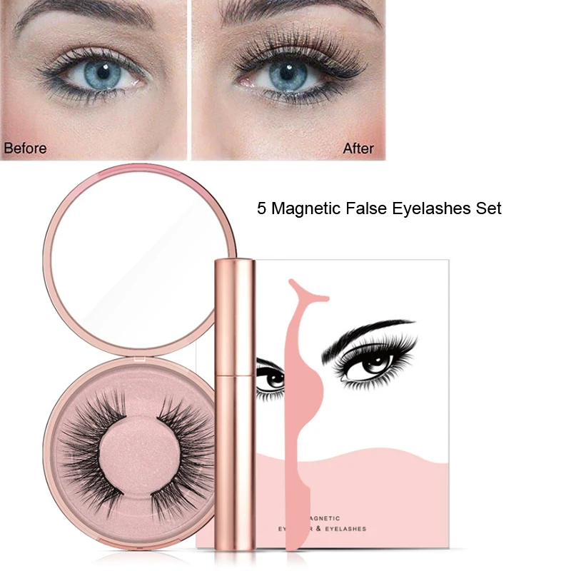 

5 Magnetic Eyelashes High Quality Natural Long Liquid Eyeliner Magnetic False Eyelashes Tweezer Set Lash Extension Supplies