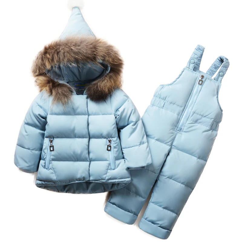 Комплекты одежды для девочек зимняя одежда для снежной погоды комплекты одежды для мальчиков и девочек модный детский комплект из 2 предметов, пуховик+ комбинезон, верхняя одежда натуральный мех