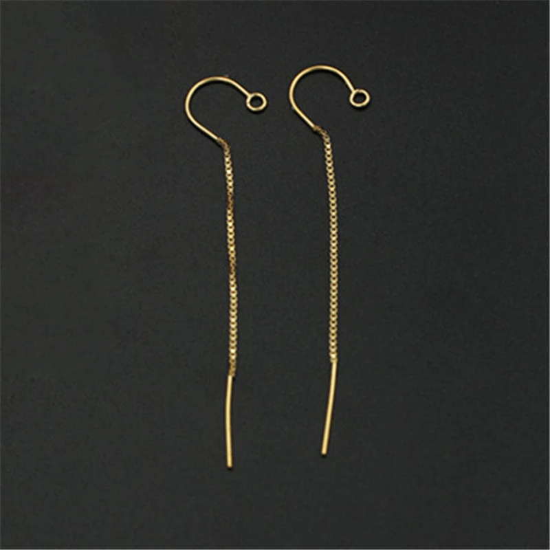 100% 14K Gold Filled Ear Threader 1 Pair U-Threader Box Chain w/Ring Gold Ear Wire for Jewelry Making
