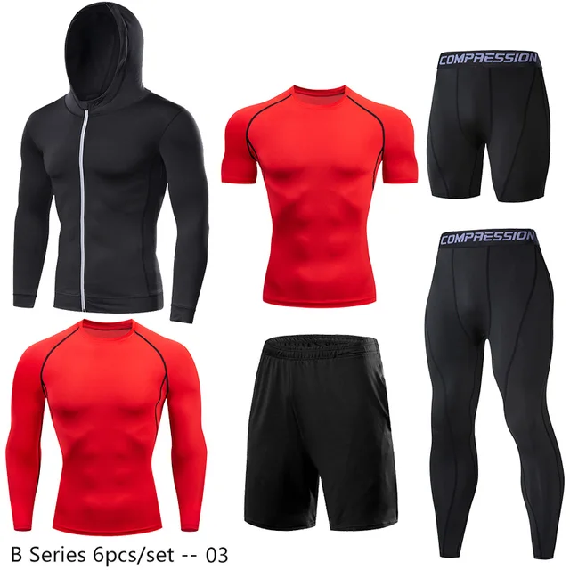Dry Fit Men's Training Sportswear Set Gym Fitness Compression Sport Suit Jogging Tight Sports Wear Clothes 4XL5XL Oversized Male 11-6pcs per set