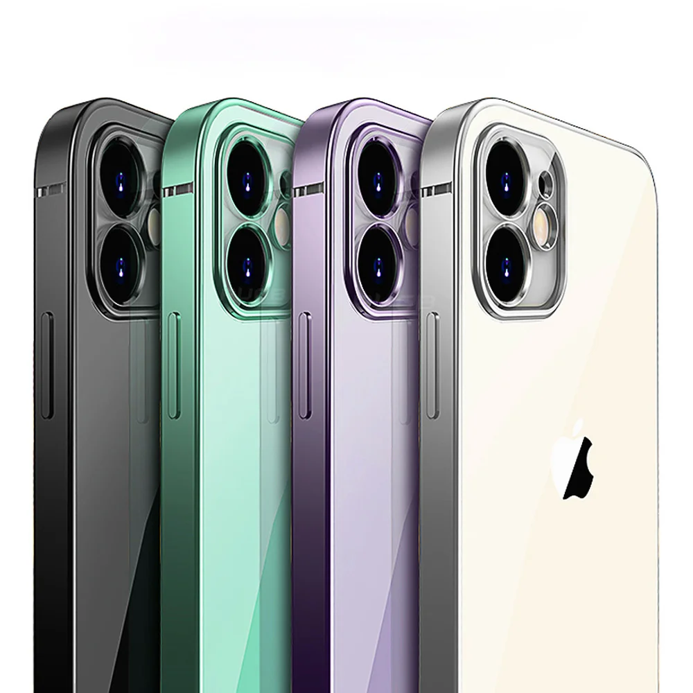 Luxury Square Frame Plating TPU Transparent Case for iPhone 12 11 Pro Max Mini iPhone X XR XS 7 8 Plus SE 2020 Soft Clear Cover
