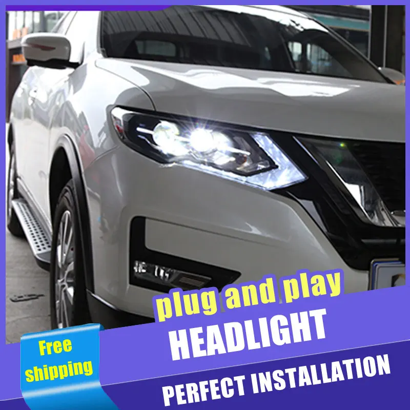 Günstig 2PCS Auto Stil LED scheinwerfer für Nissan X Trail 17 19 für X Trail kopf lampe LED DRL Objektiv Doppel Strahl H7 HID Xenon bi xenon objektiv