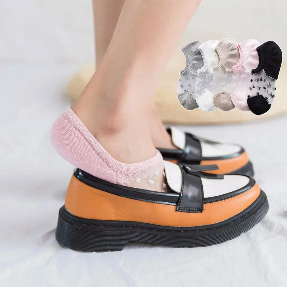 

1Pair Women Girls Cotton Sock Comfortable Solid Dot Spring Summer Wear Low Ankle Invisible Elastic Short Socks