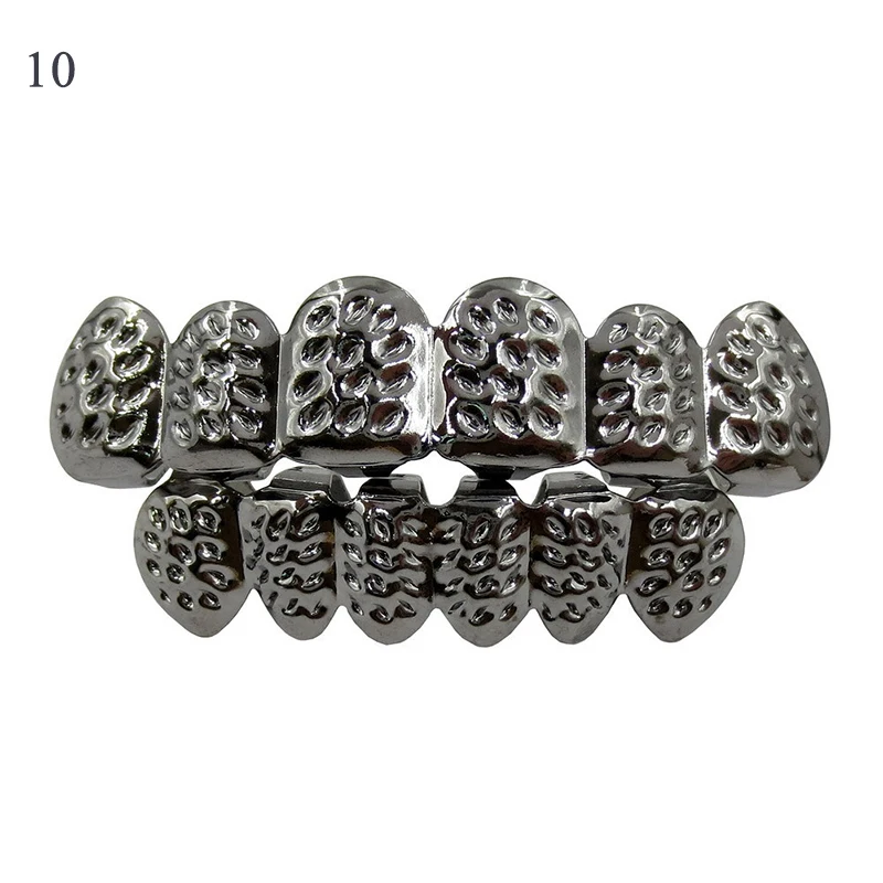 Покрытие антикварной бронзой Хип-хоп золотые зубы Grillz верхние и нижние грили зубной рта Панк зубы шапки Косплей вечерние украшения для зубов - Окраска металла: Покрытие антикварной бронзой
