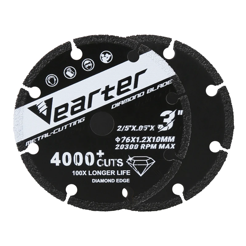 Vearter 76mmX10mm Vacuum Brazed Diamond Cutting Disc 3''X2/5'' Wheel Saw Blade For Metal Rebar Cast Iron and Stainless Steel