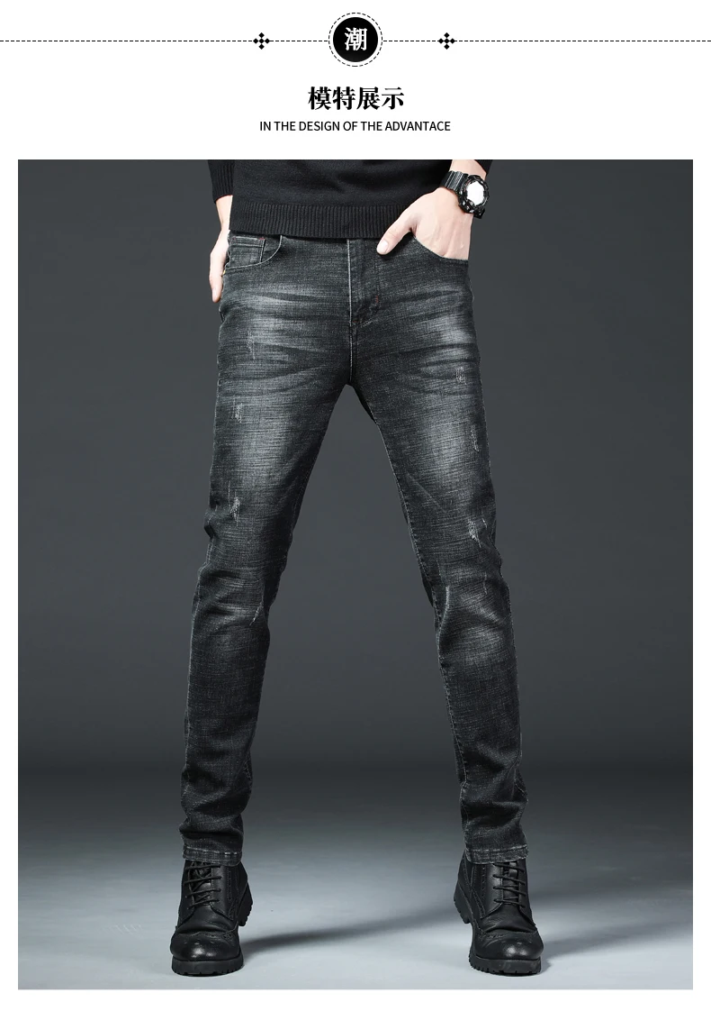 Los nuevos hombres pantalones de cintura-Retro azul elatio Slim recto moda cuero casual pantalones vaqueros 28-36